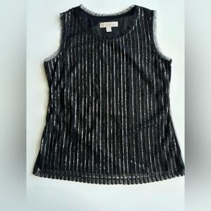 Laura Ashley Black Sequin Dressy Tank Black Women’s Petite Medium